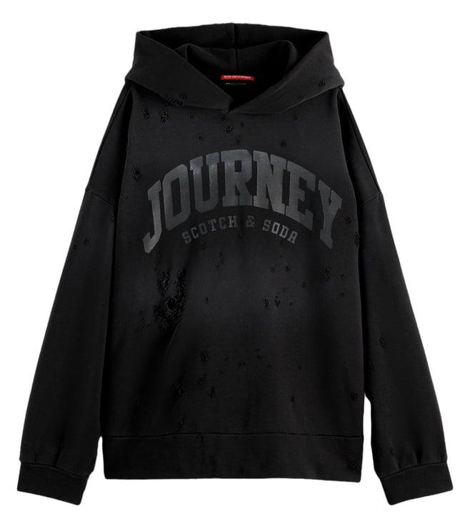 scotch & soda evening black sprayed hoodie with destroyed details