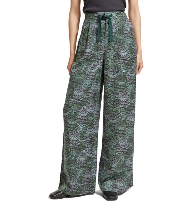 scotch & soda green printed straight fit pants