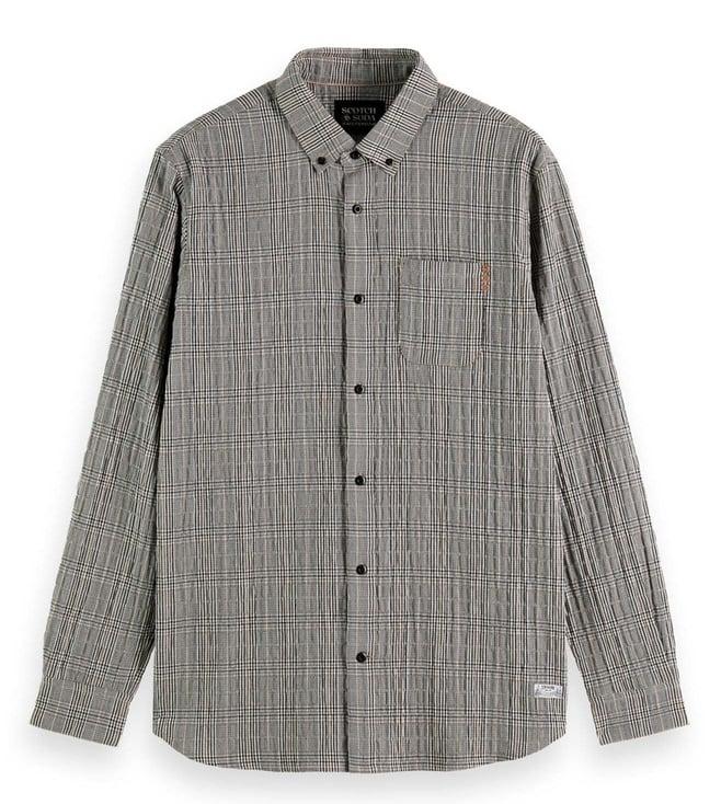 scotch & soda grey checks regular fit shirt