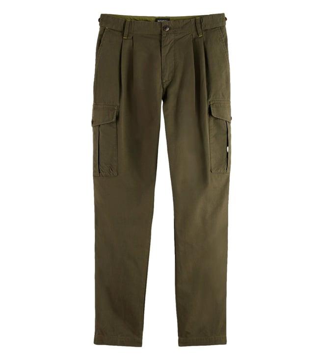 scotch & soda heritage green twilit - pleated cotton / tencel twill pants