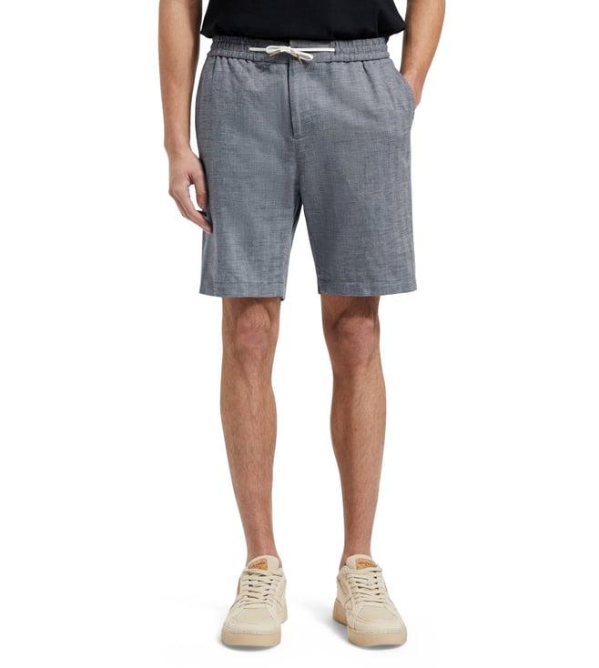 scotch & soda navy herringbone self regular fit shorts