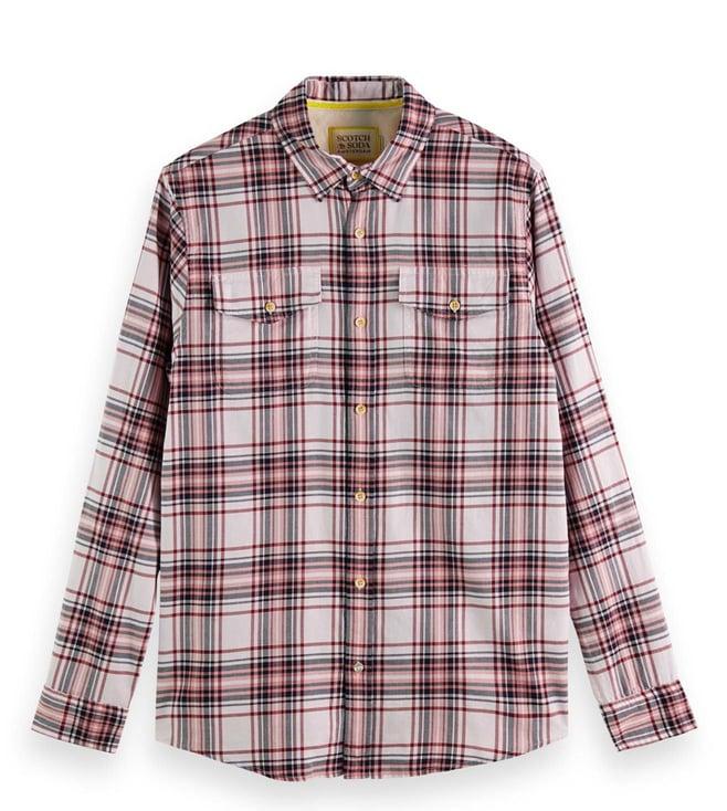 scotch & soda pink checks regular fit shirt