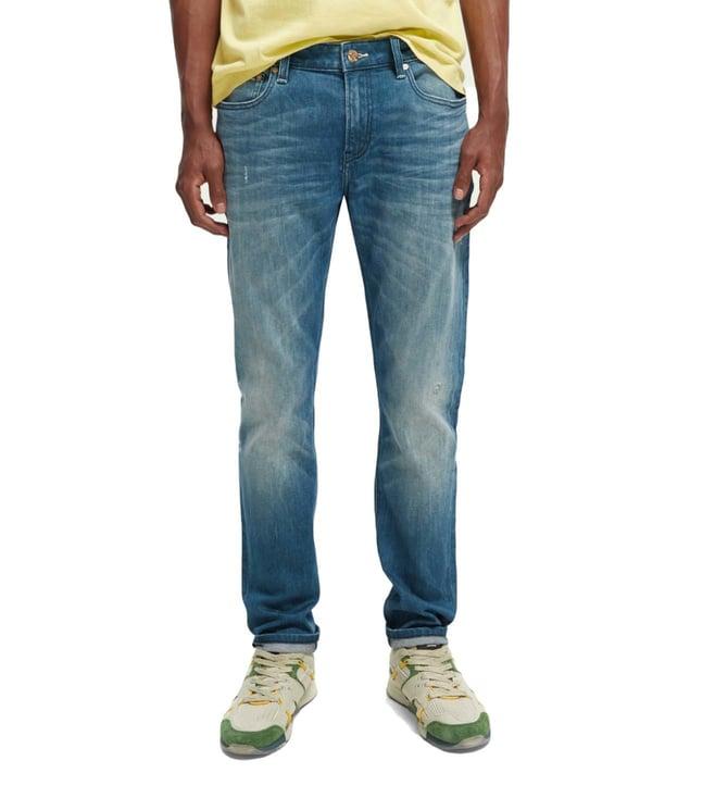 scotch & soda science blue slim lightly washed mid rise jeans