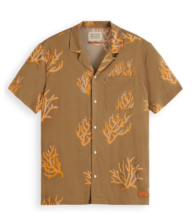 scotch & soda taupe coral aop tropical regular fit shirt