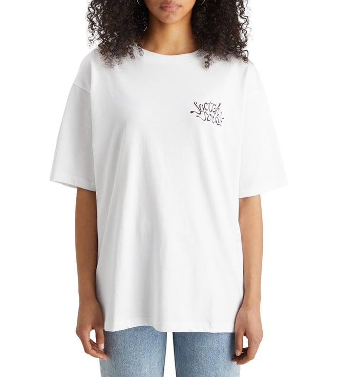 scotch & soda white front and back logo oversized fit t-shirt