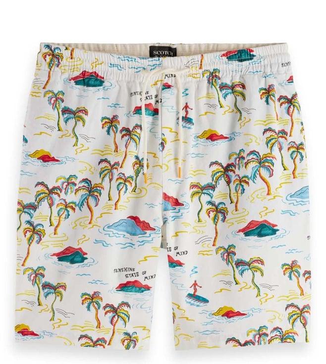 scotch & soda white printed hawaii regular fit shorts