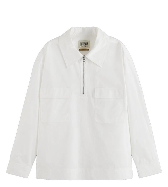 scotch & soda white utility shirt with zip