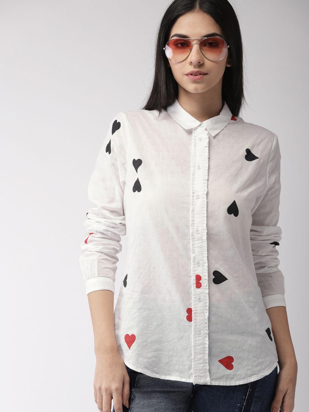 scotch & soda women white regular fit printed casual shirt