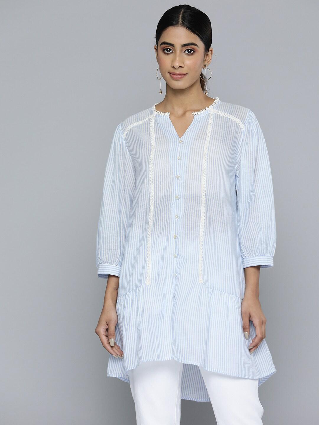scoup striped lace inserts detail ethnic tunic