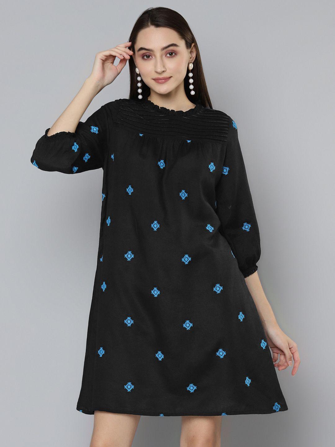 scoup black ethnic motifs embroidered a-line dress