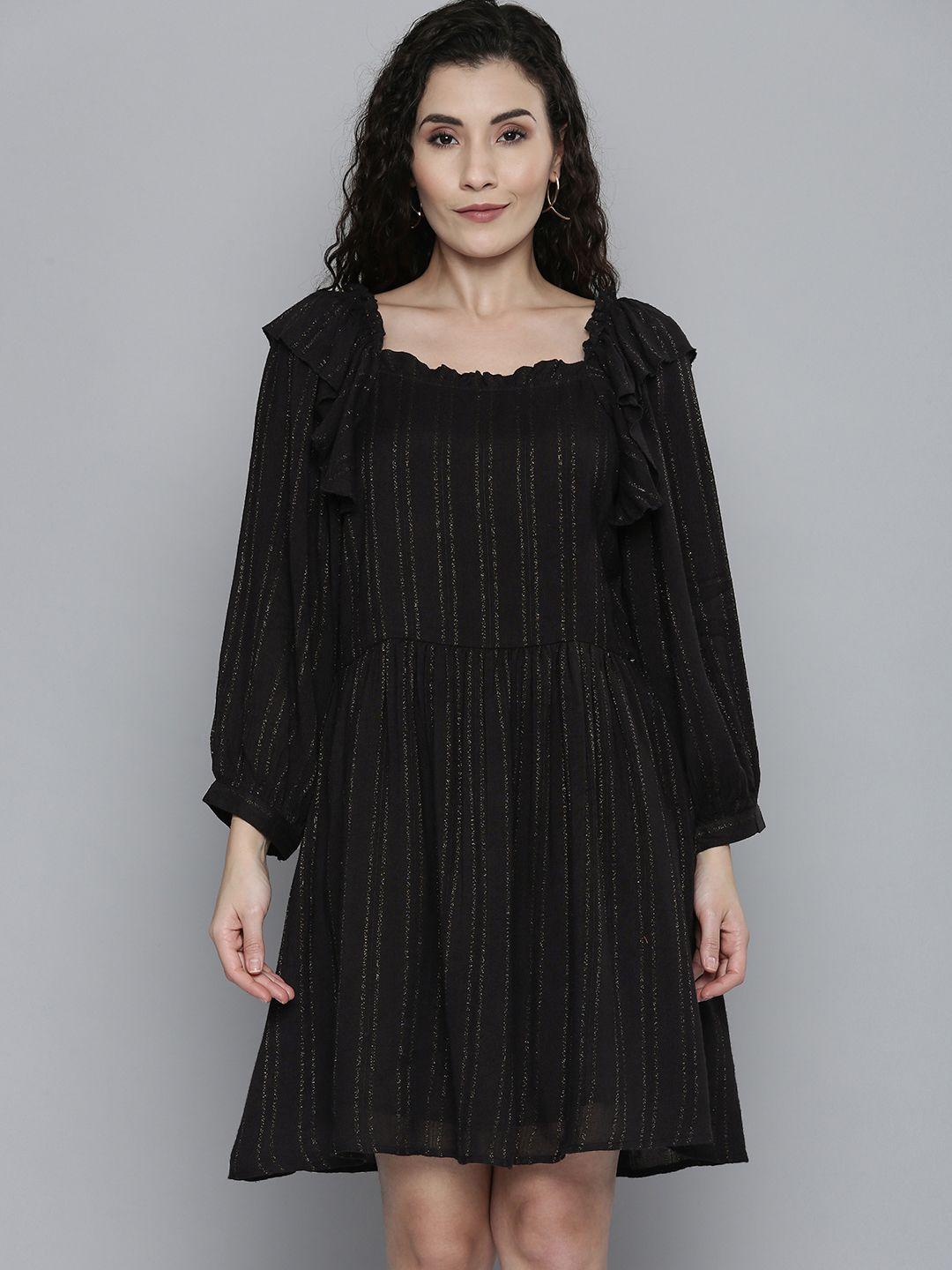 scoup black striped crepe dobby dress