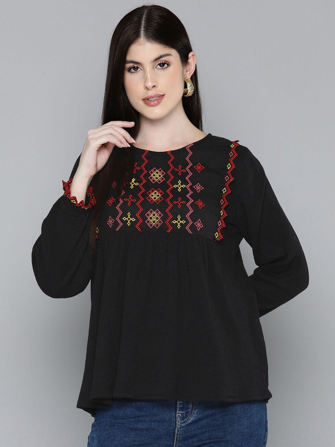 scoup embroidered puff sleeve cotton top