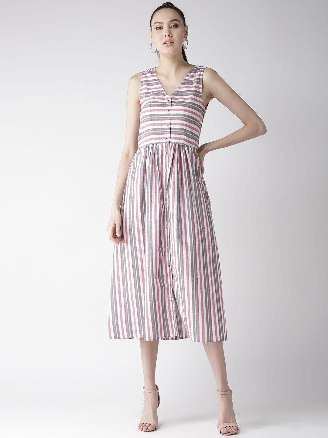 scoup multicoloured striped a-line midi dress