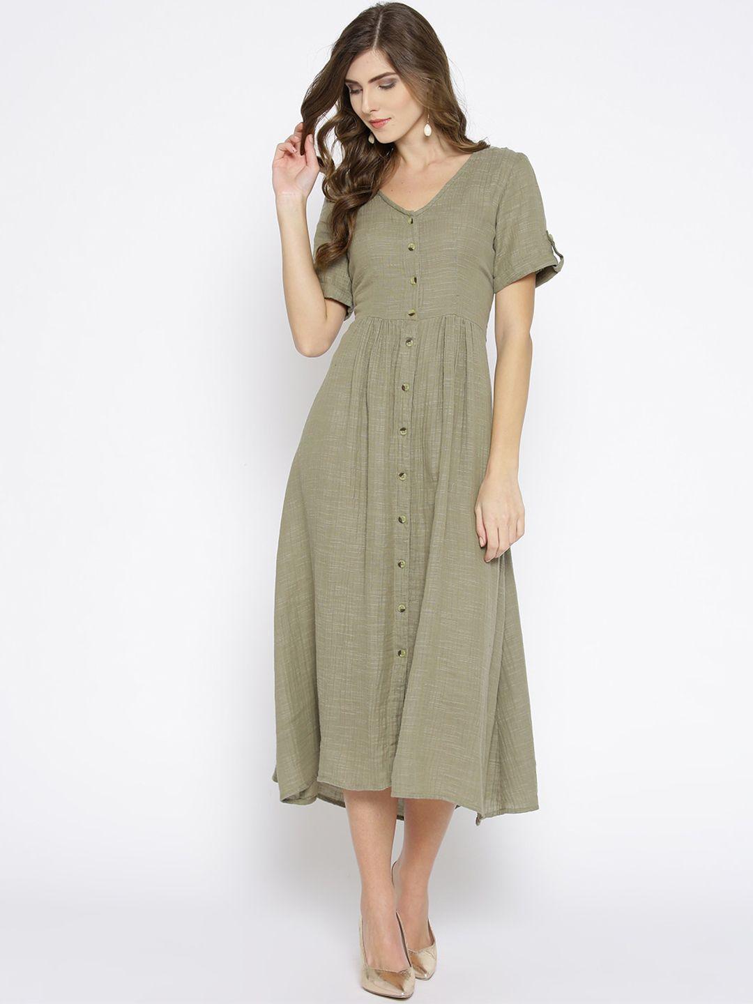 scoup olive a-line midi dress