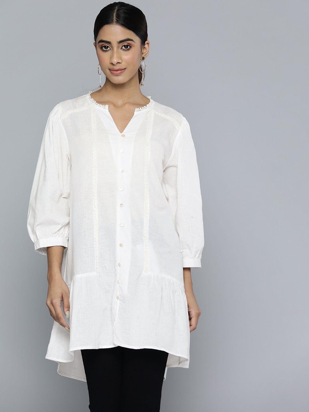 scoup solid linen lace inserts detail ethnic tunic