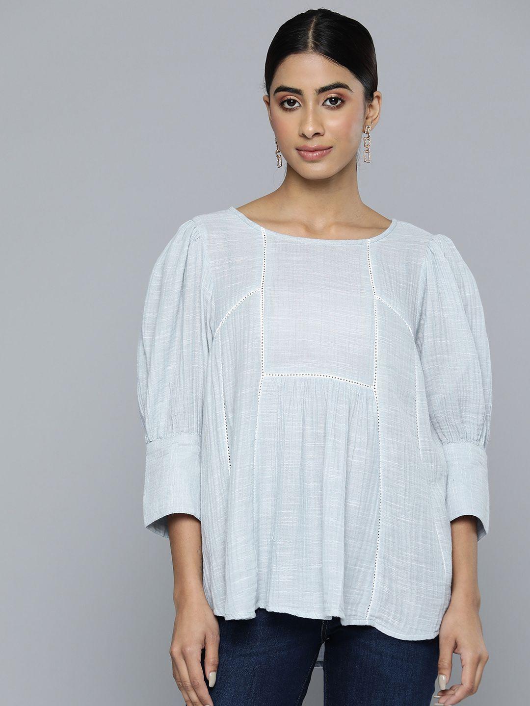 scoup solid puff sleeve cotton top