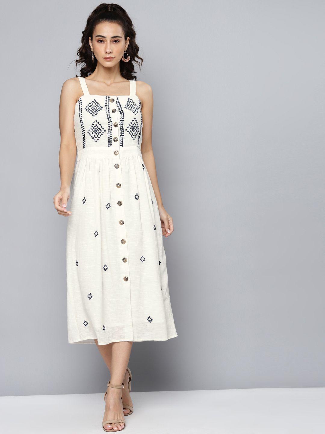 scoup white pure cotton embroidered a-line dress