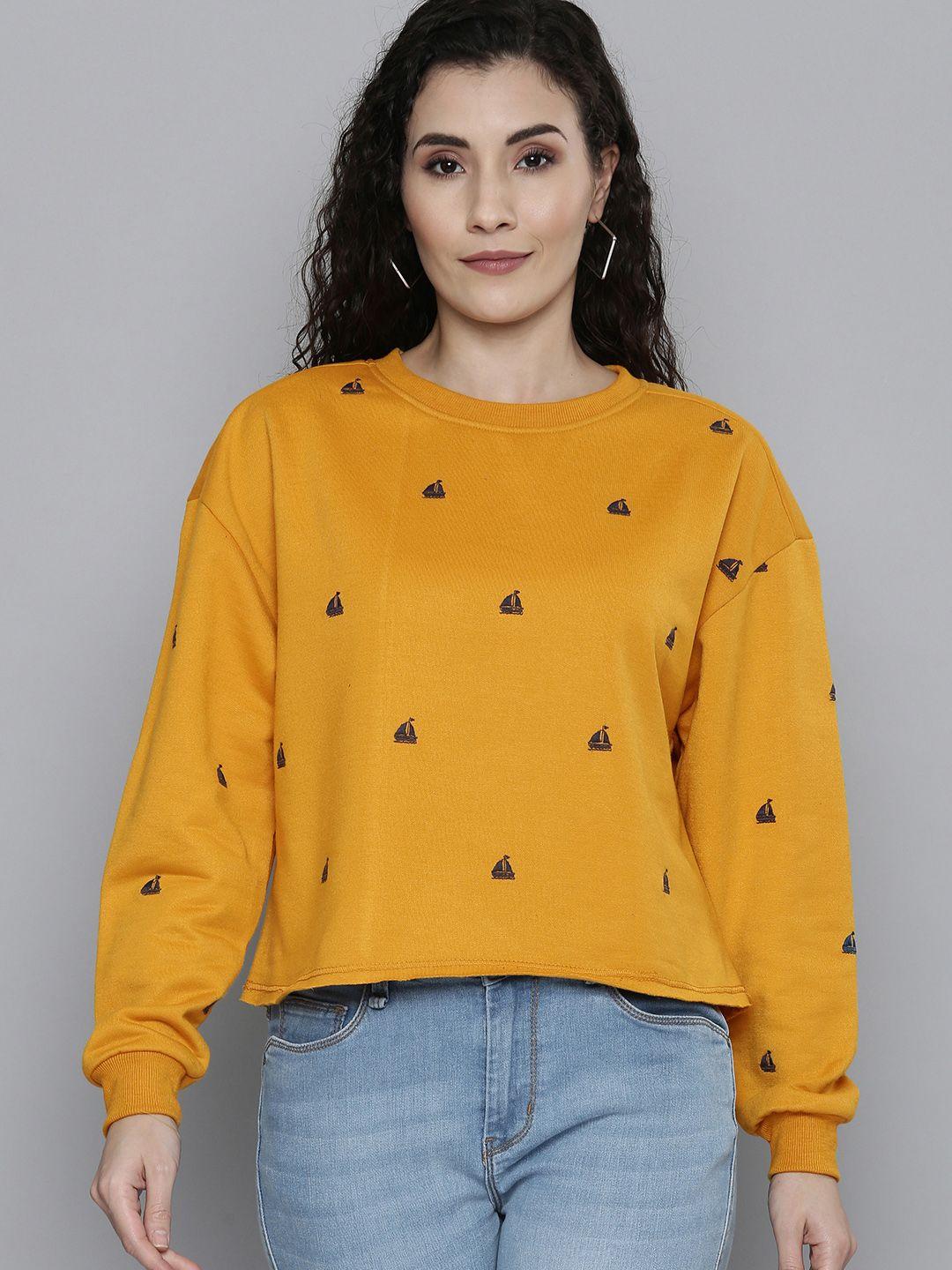 scoup women mustard yellow printed sweatshirt