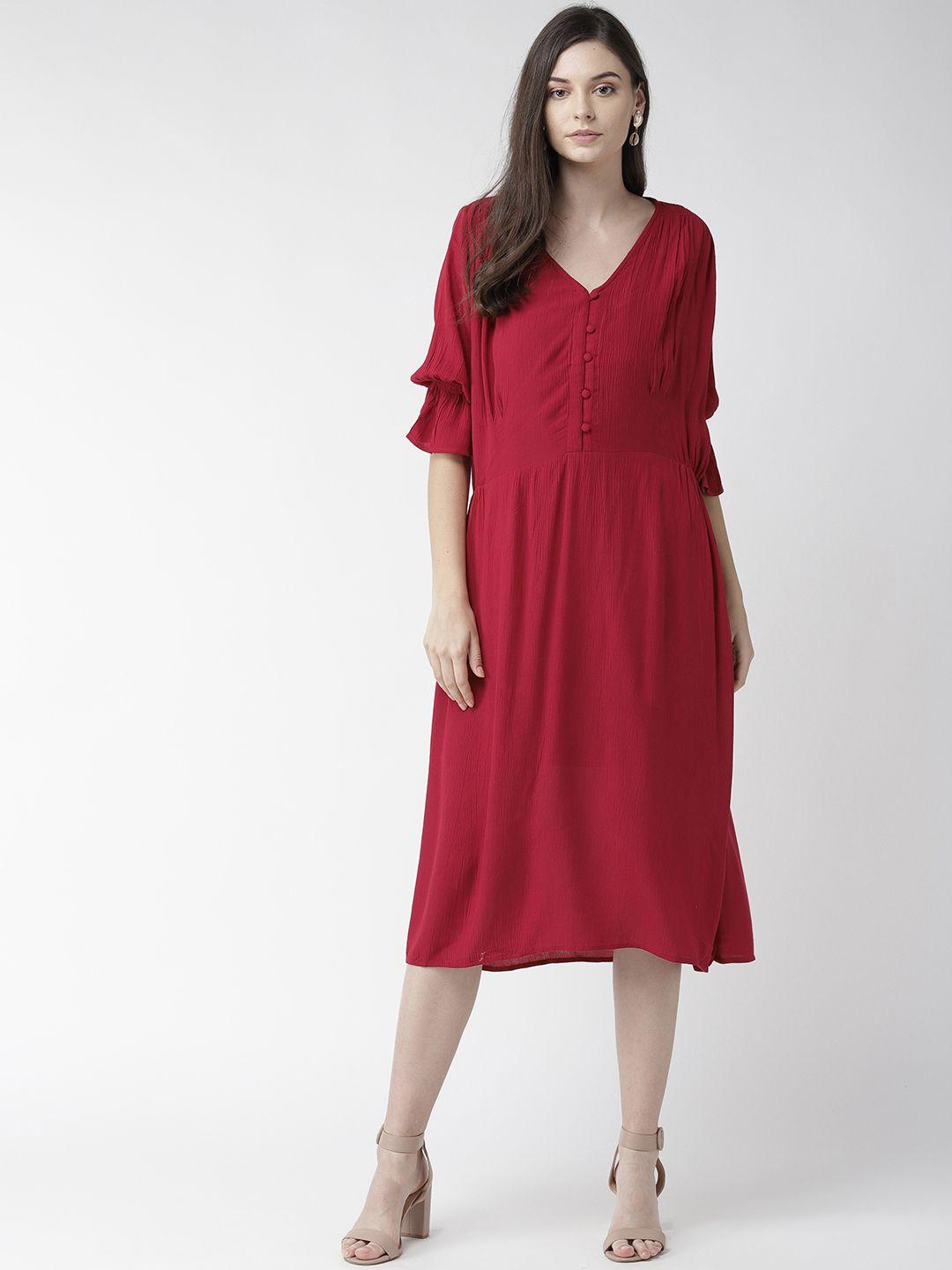 scoup women red solid a-line dress
