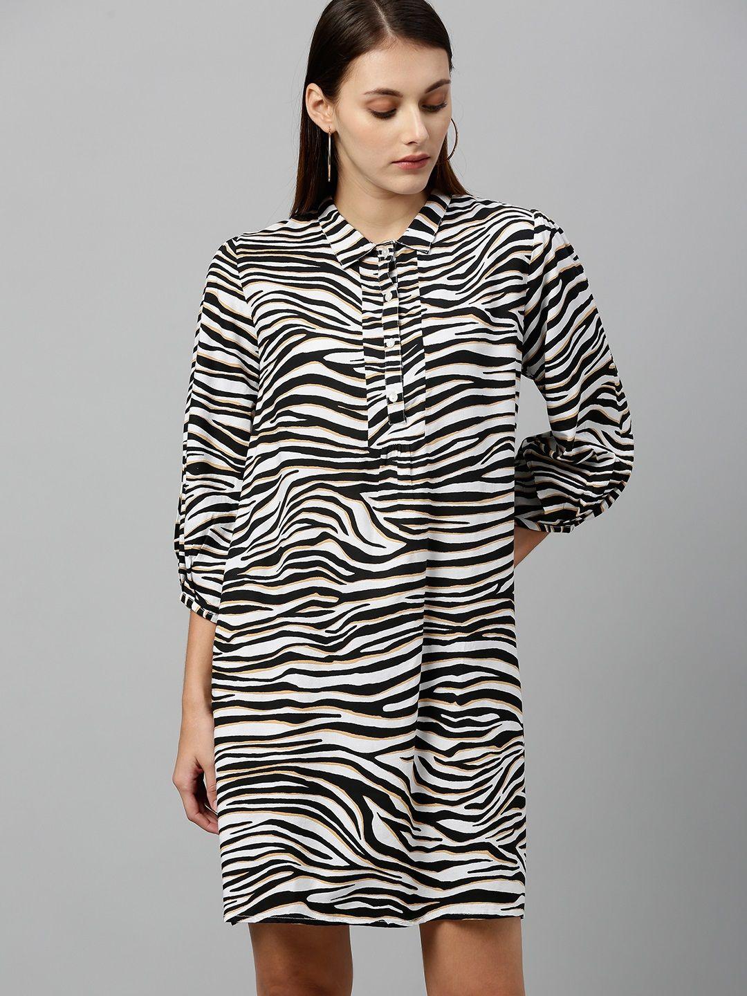 scoup women white & black animal printed a-line dress