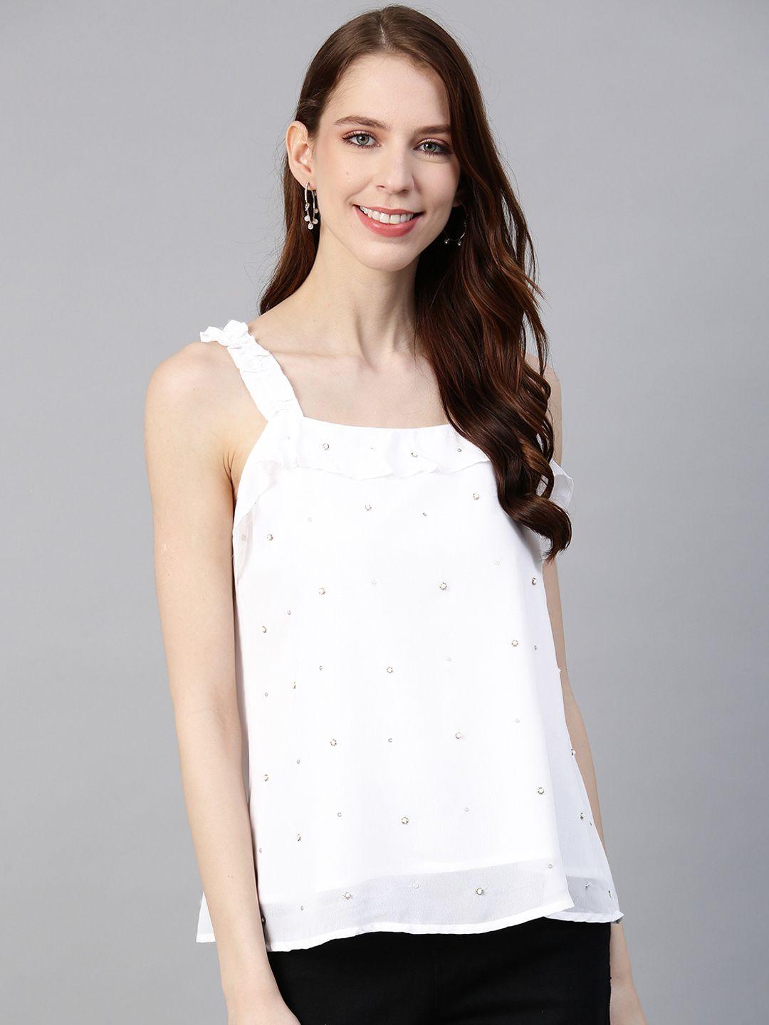 scoup women white embellished top