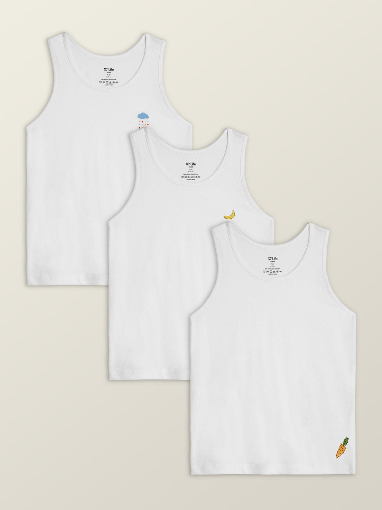 scribbles white intelliease cotton modal inner vest (set of 3)