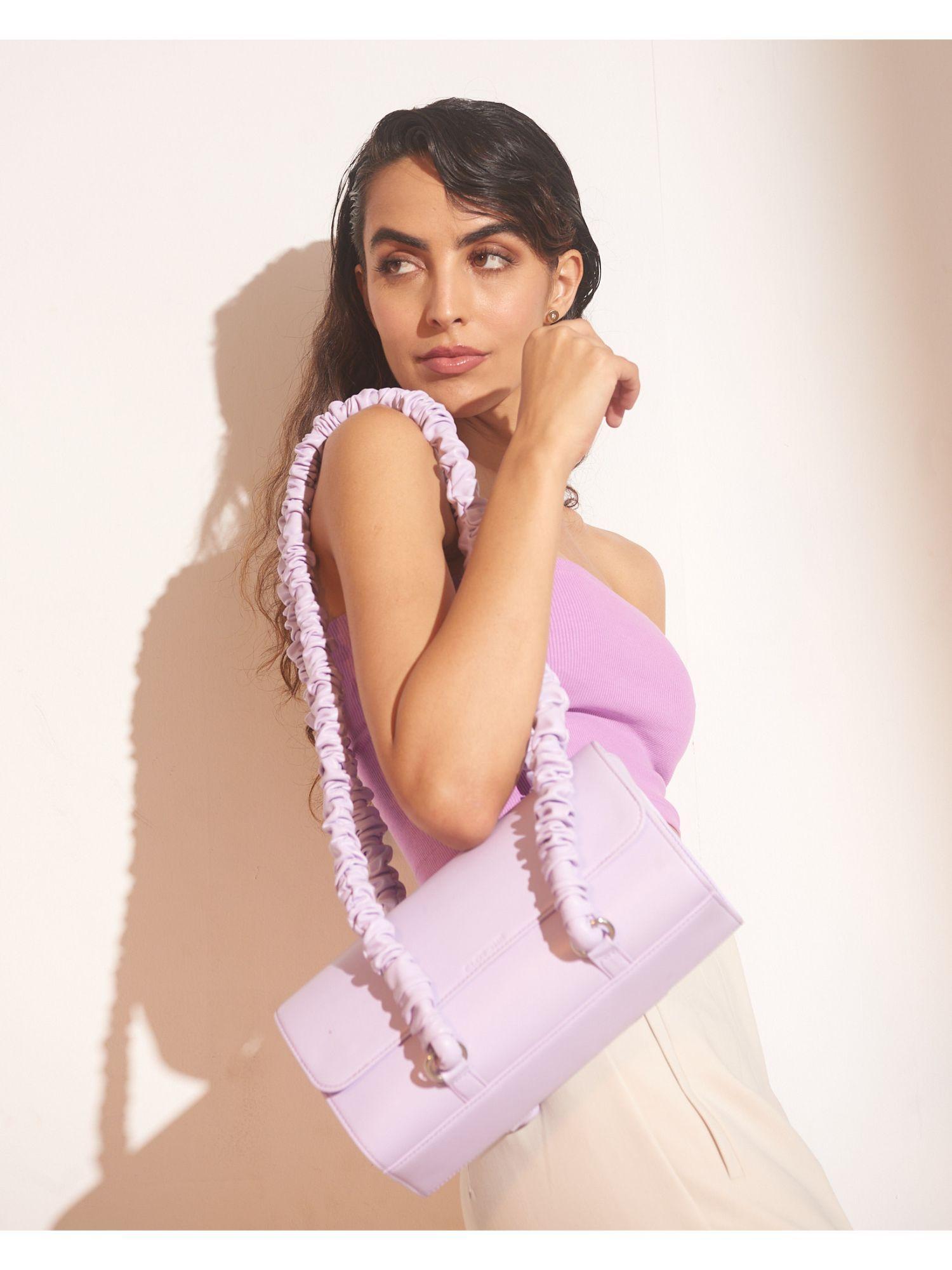 scrunchy handle lavender cylinder shoulder bag for womens (s)