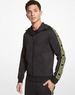 scuba zip-front hoodie with contrast taping