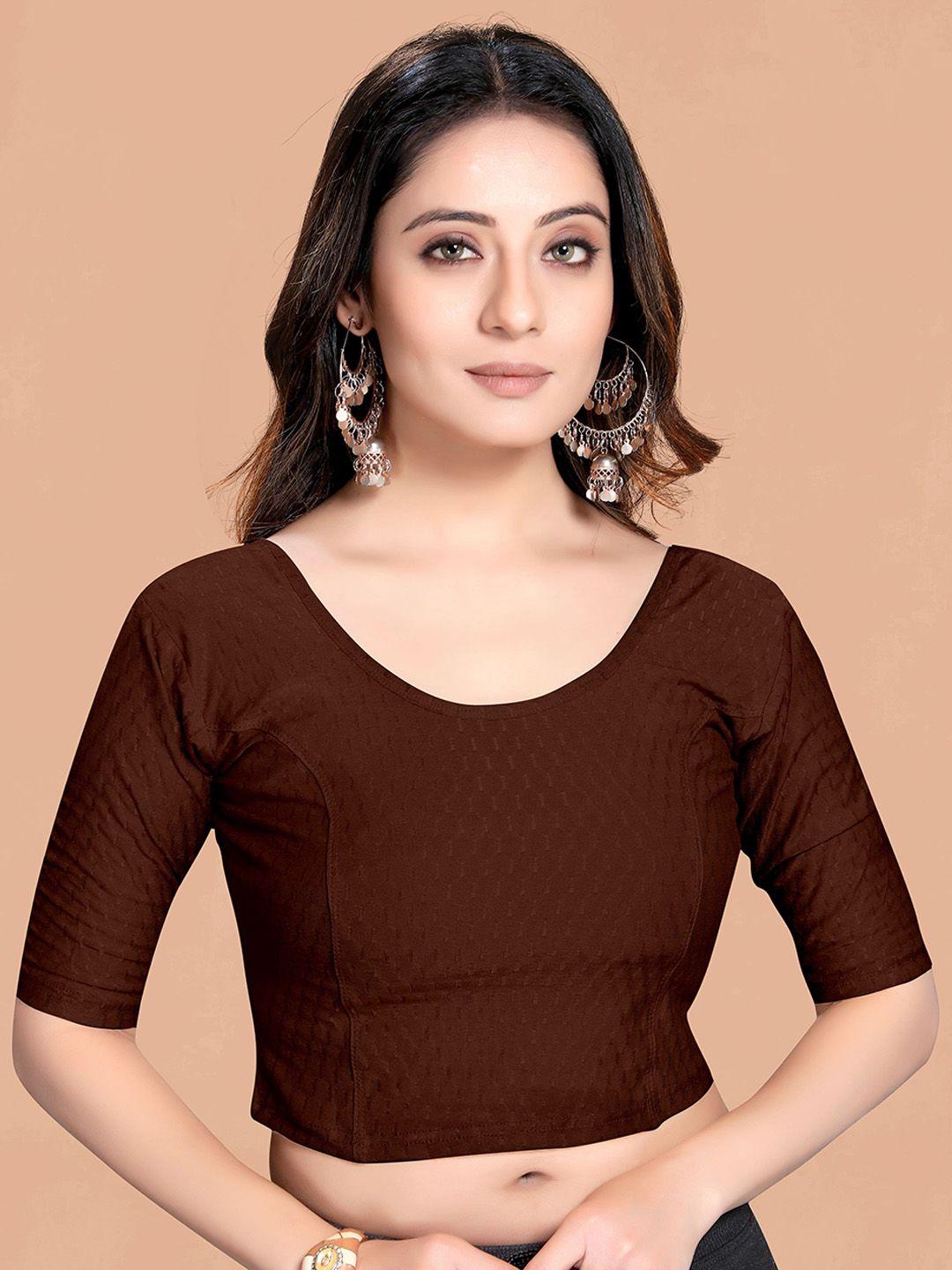scube designs woven design round neck short sleeves saree blouse