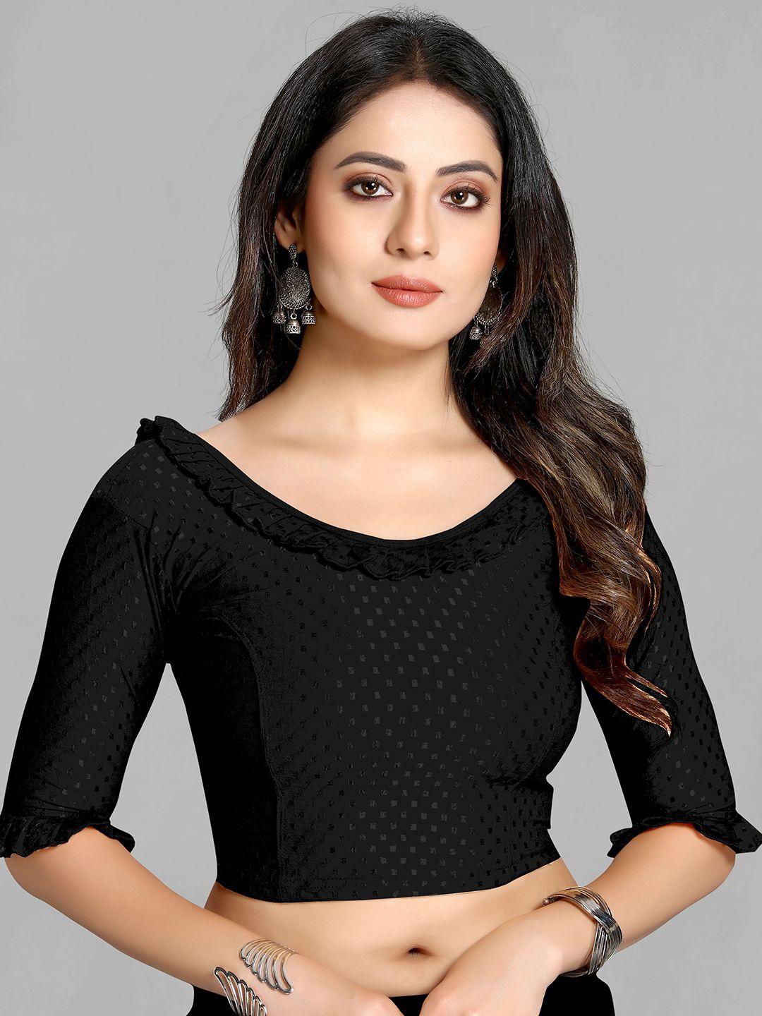 scube designs woven-design ruffle cotton saree blouse