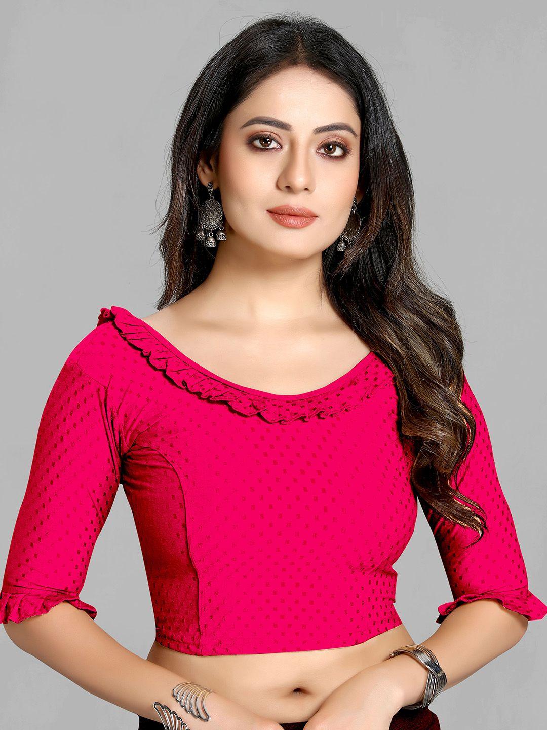 scube designs woven-design ruffle cotton saree blouse