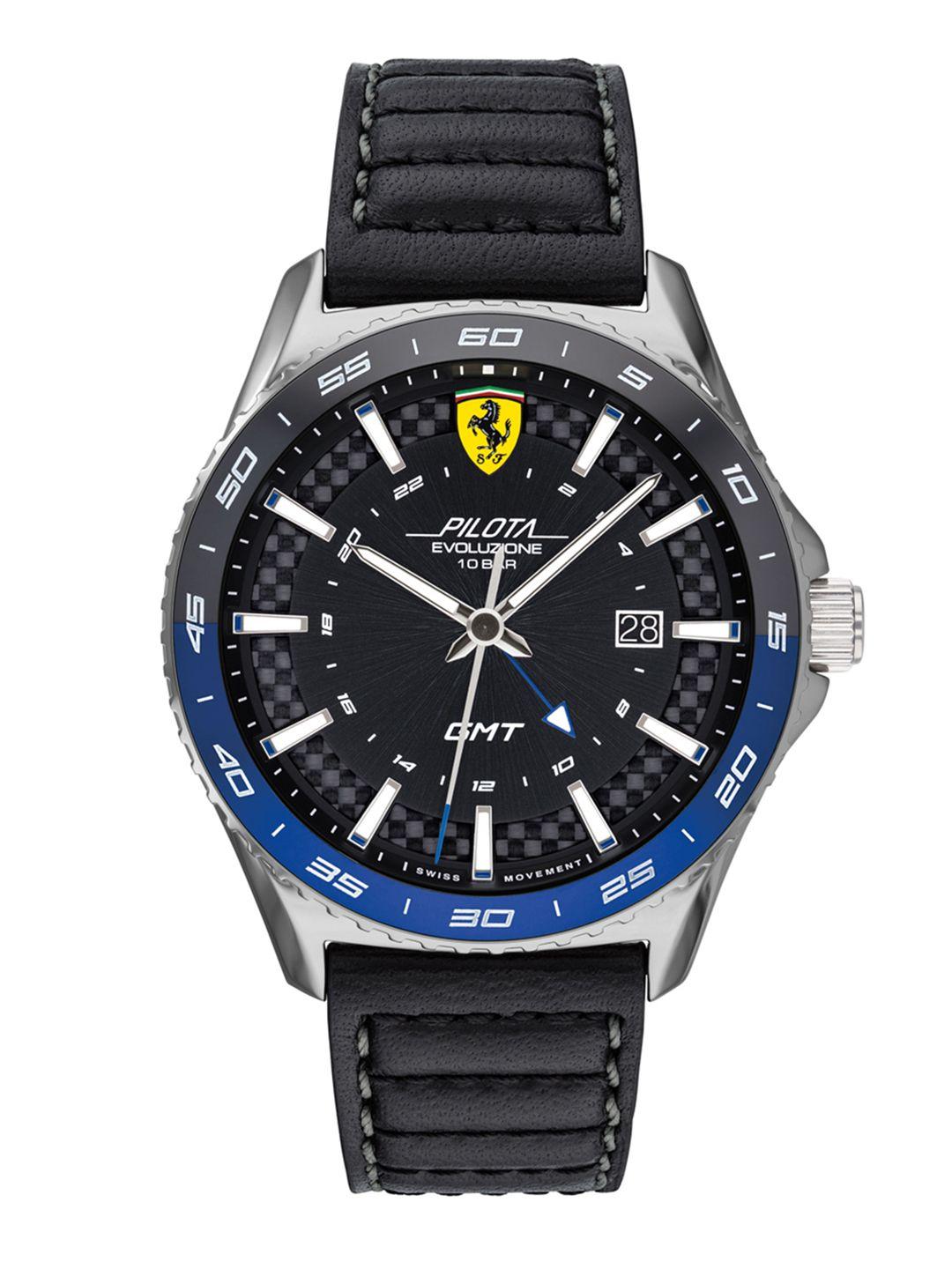 scuderia ferrari men black leather analogue watch 0830775