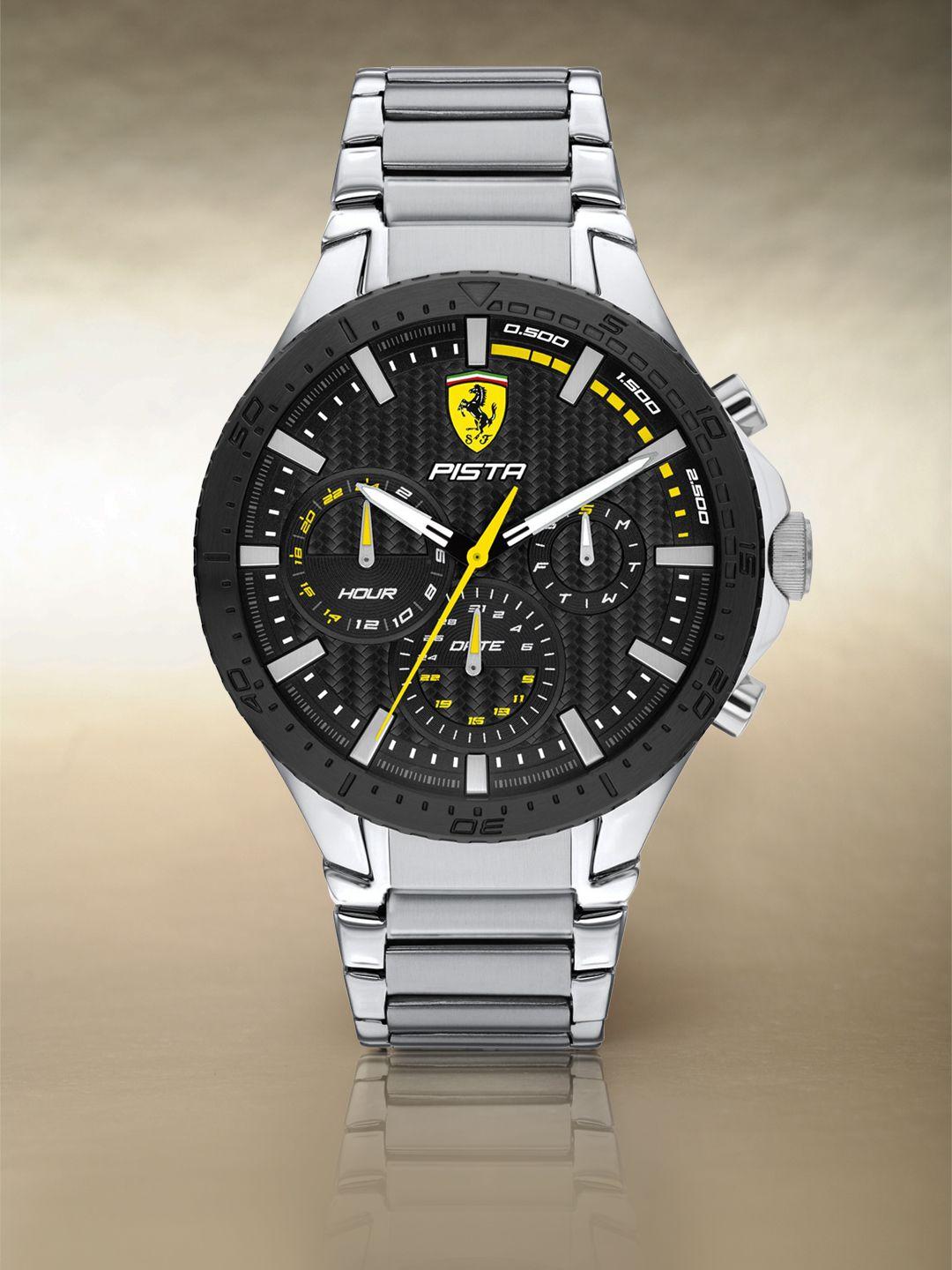 scuderia ferrari men black silver toned stainless steels analogue watch 0830854