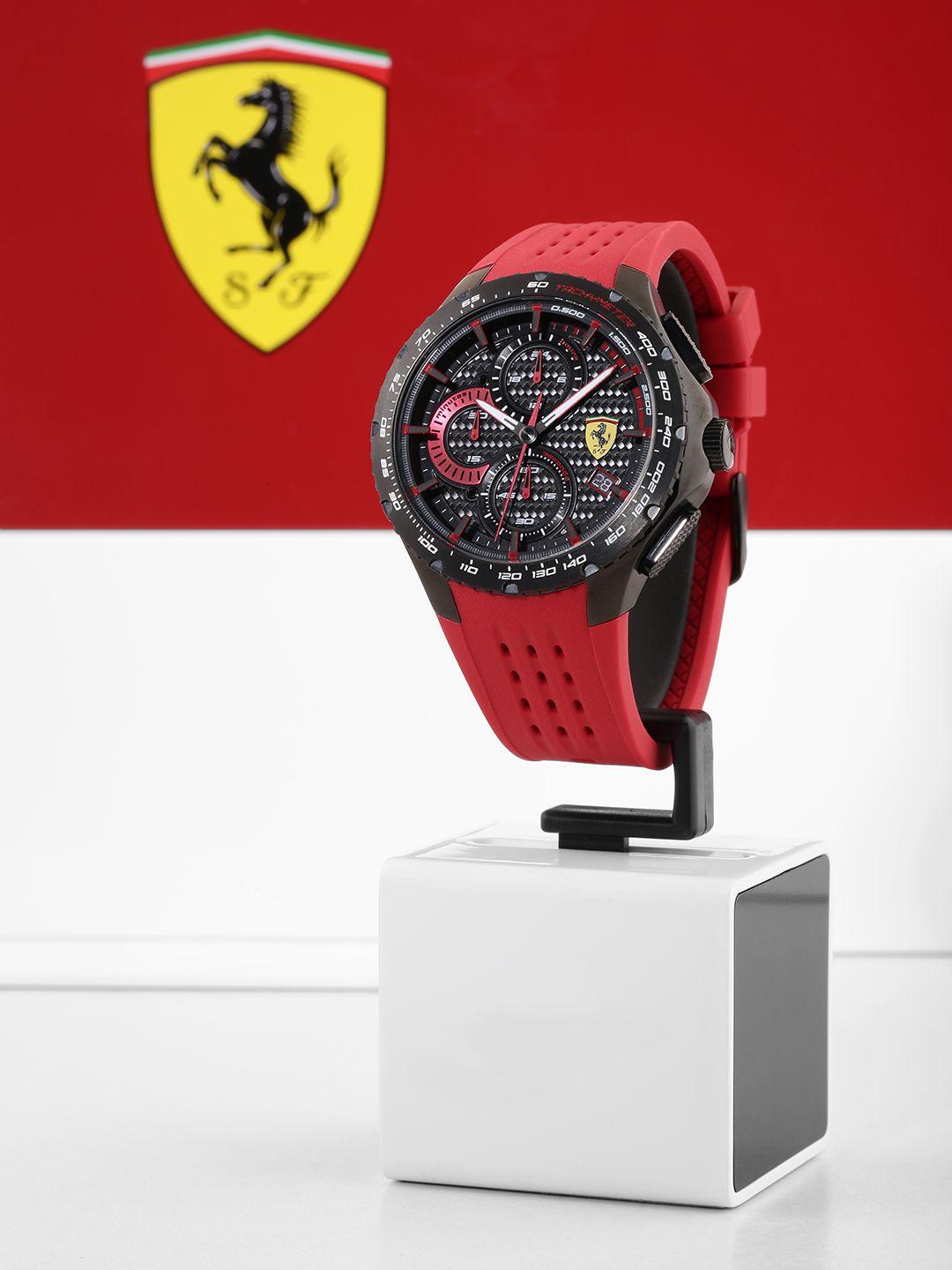 scuderia ferrari men black dial & red straps analogue chronograph watch 0830727