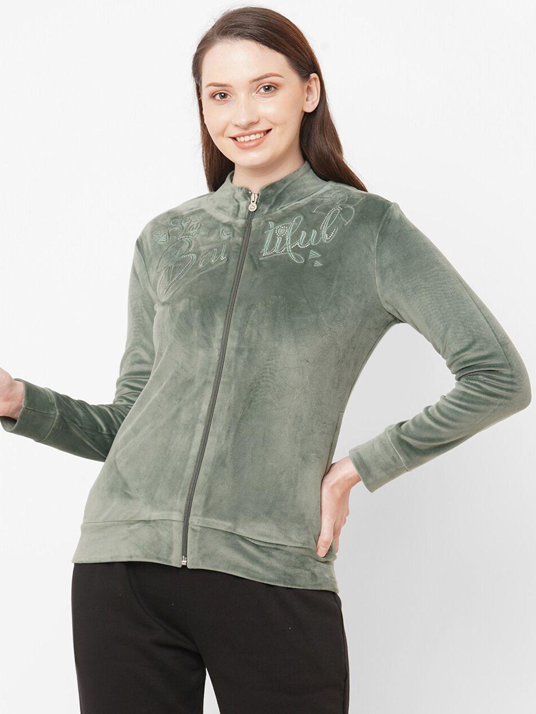 sdl by sweet dreams women ivy green typography embroidered fleece sweatshirt
