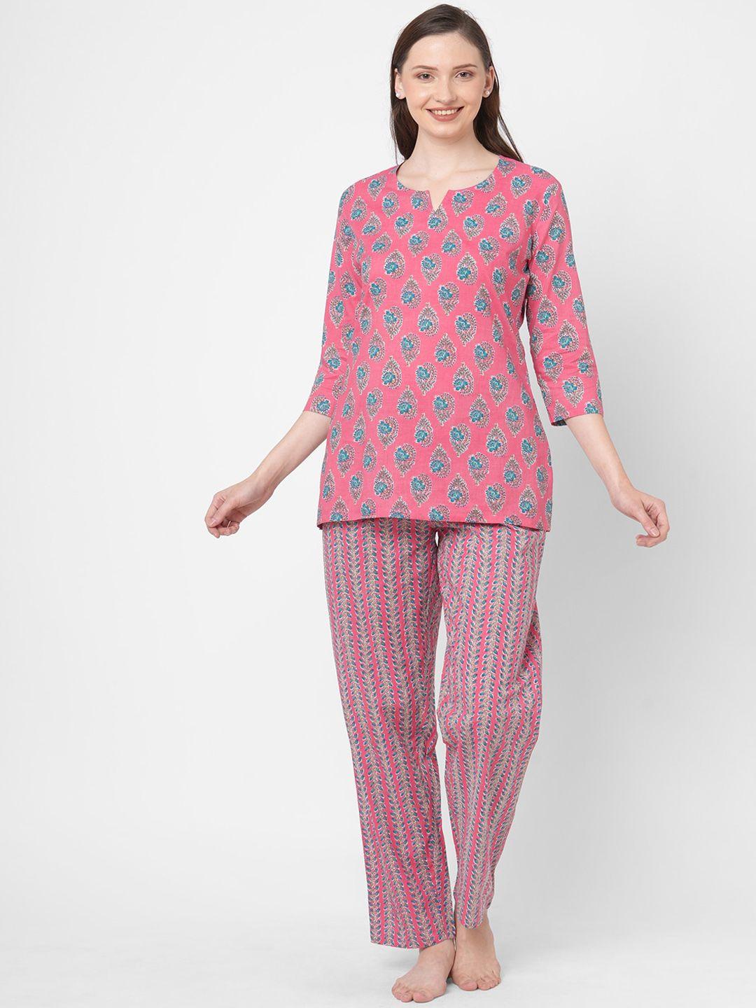 sdl by sweet dreams women pink & blue printed night suit