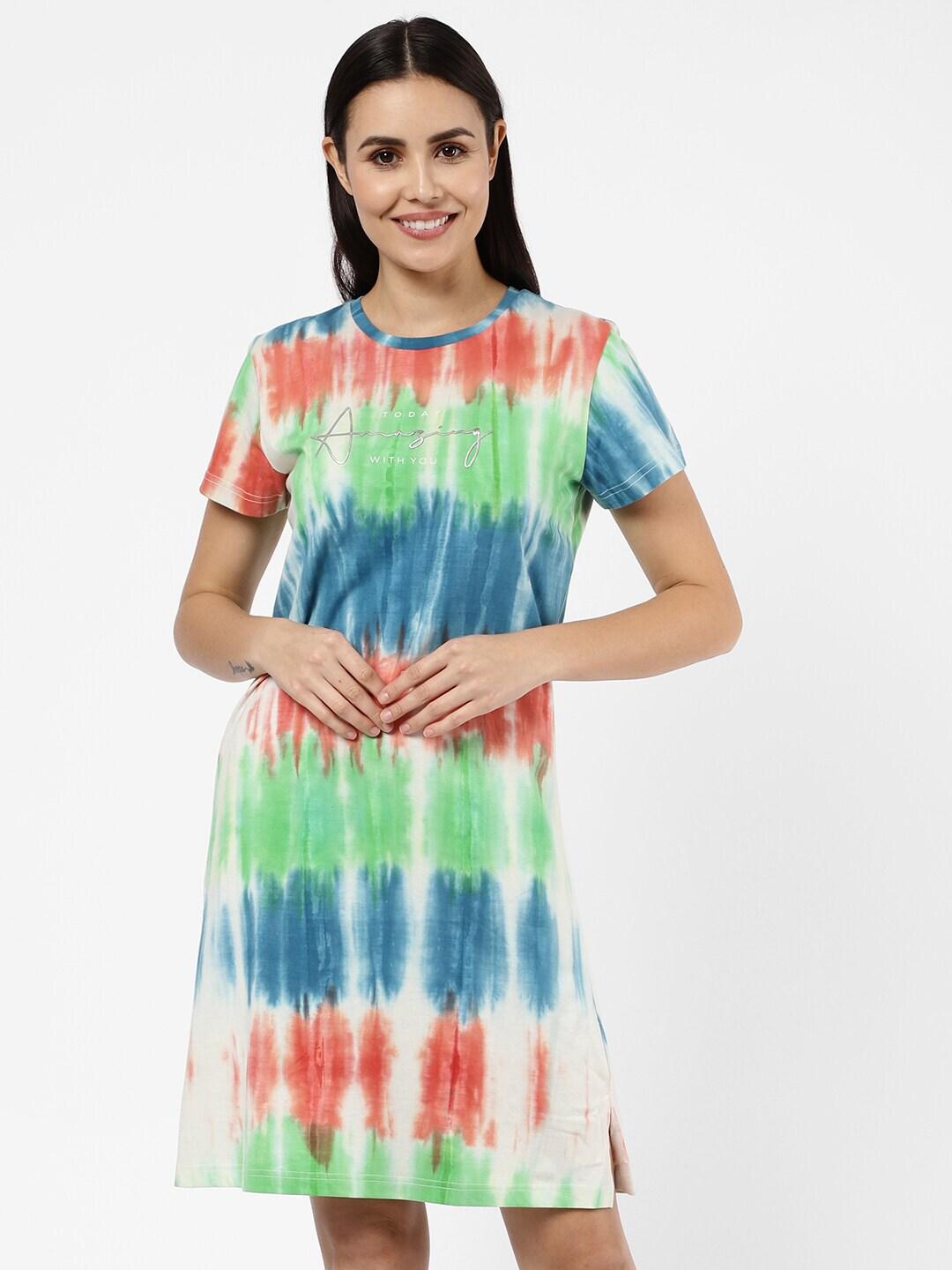 sdl by sweet dreams multicolor tie and dye pure cotton short nightdress