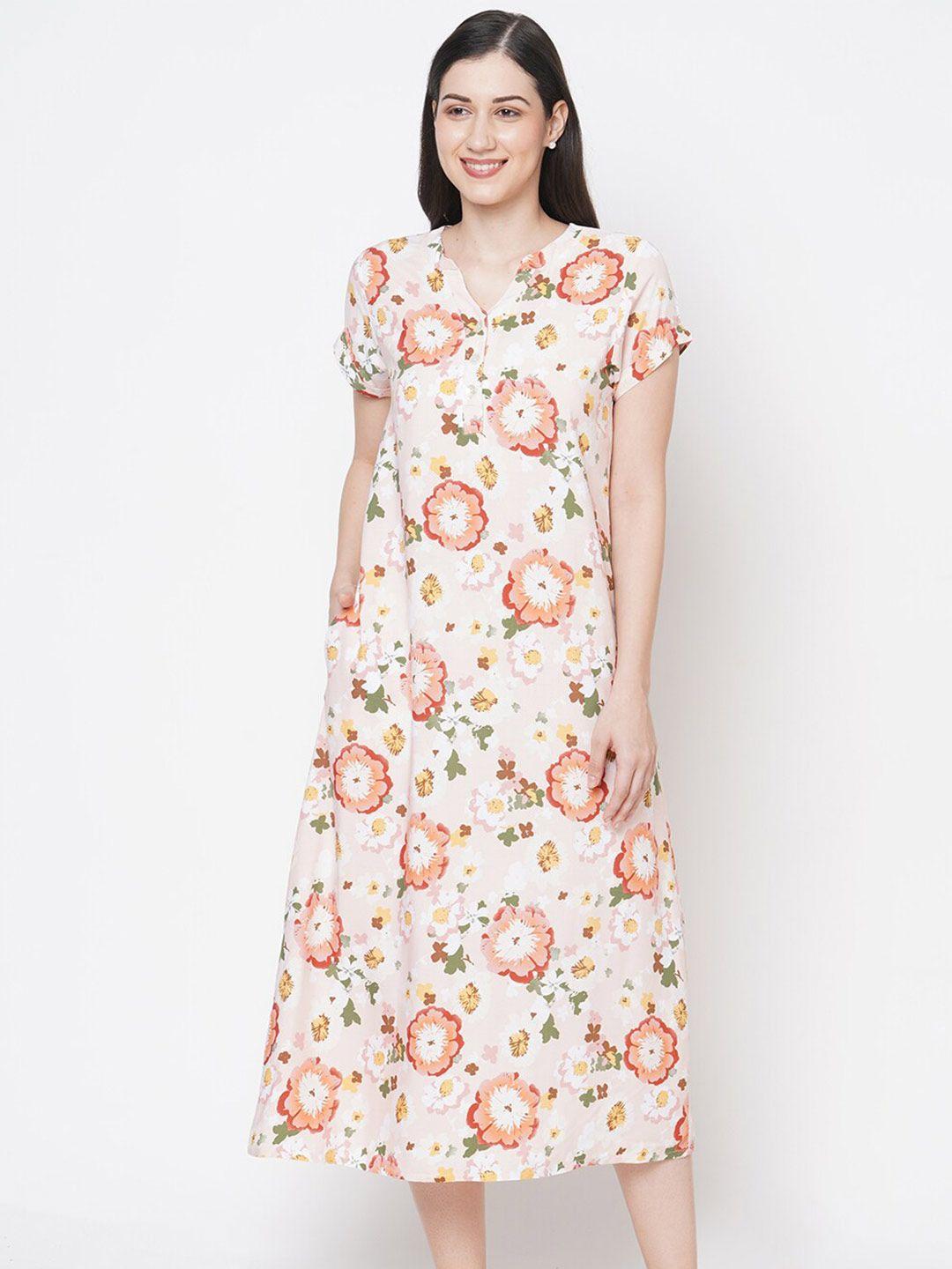 sdl by sweet dreams peach-coloured printed nightdress