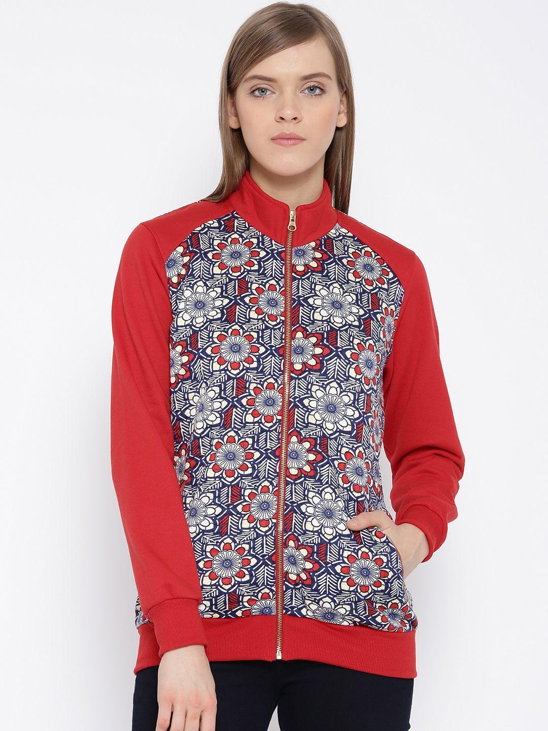 sdl by sweet dreams red & blue floral print bomber jacket