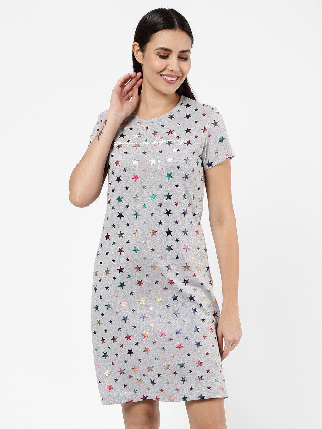 sdl by sweet dreams women  grey printed pure cotton nightdress