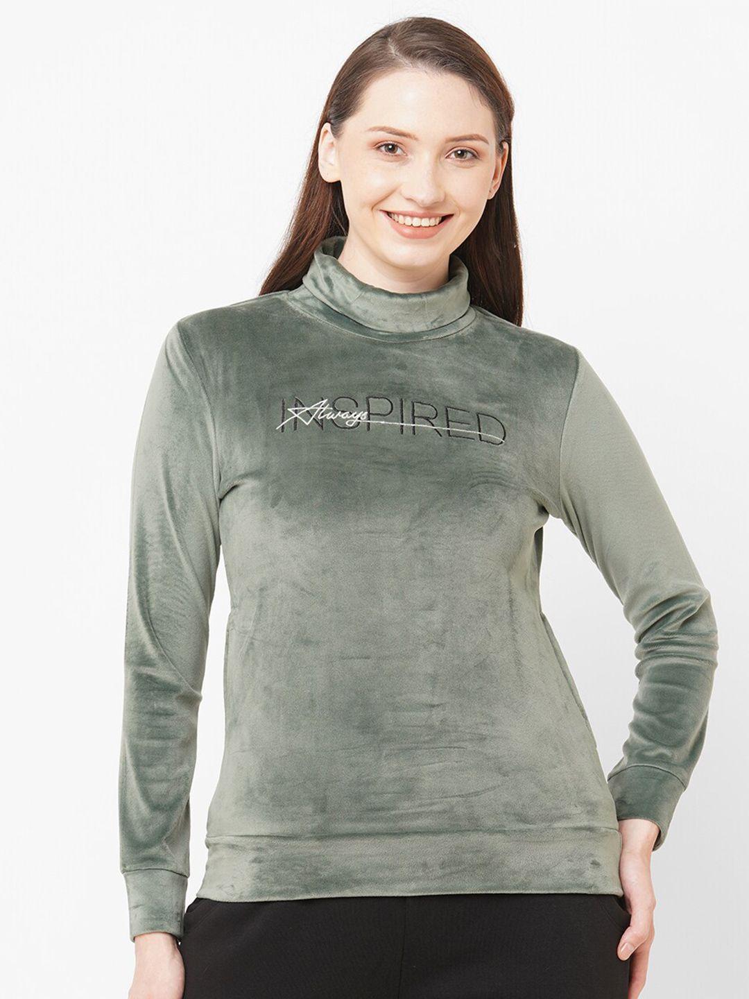 sdl by sweet dreams women sea green typography embroidered fleece sweatshirt
