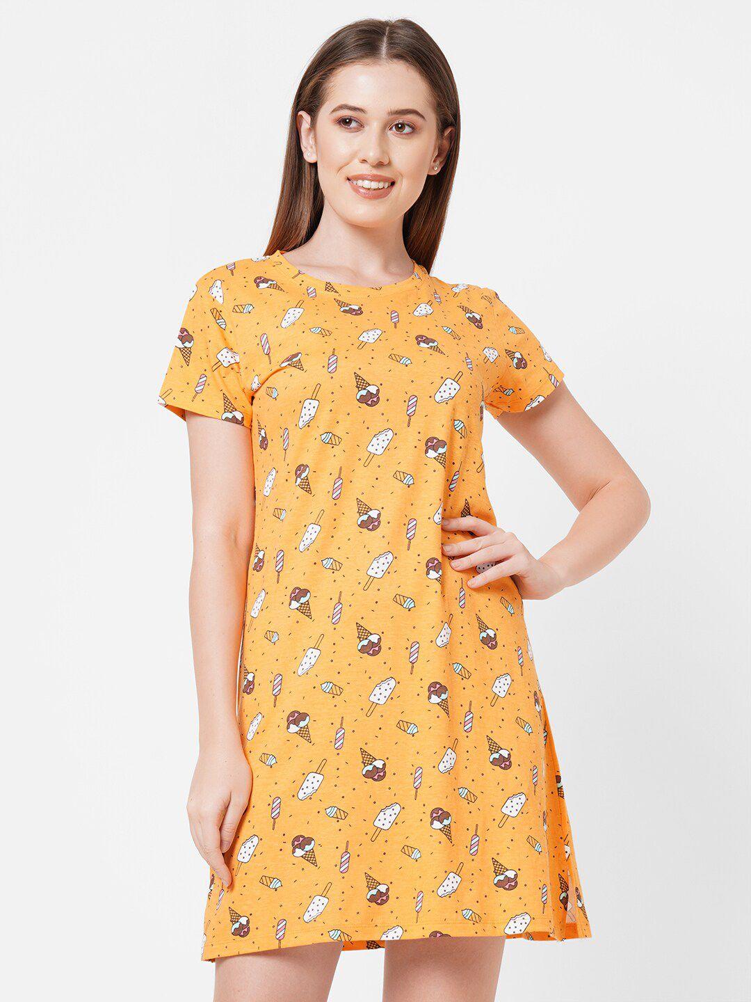 sdl by sweet dreams women yellow printed nightdress