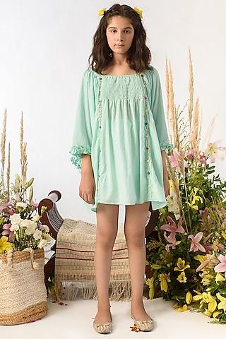 sea green embroidered dress for girls