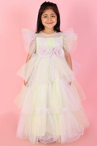 sea green net layered gown for girls