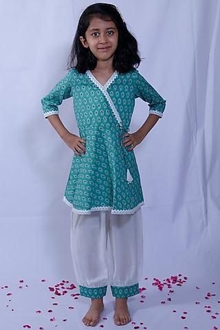 sea green printed kurta set for girls
