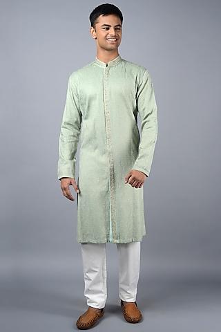 sea green silk blend embroidered kurta set
