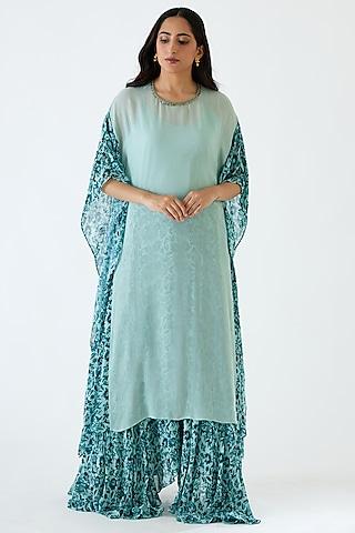 sea blue & turquoise embroidered tunic set