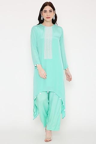 sea blue crepe asymmetric tunic set