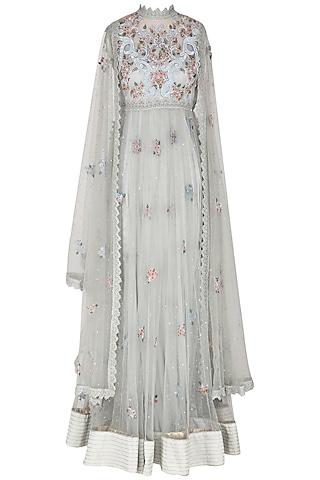 sea blue embroidered cape style anarkali set