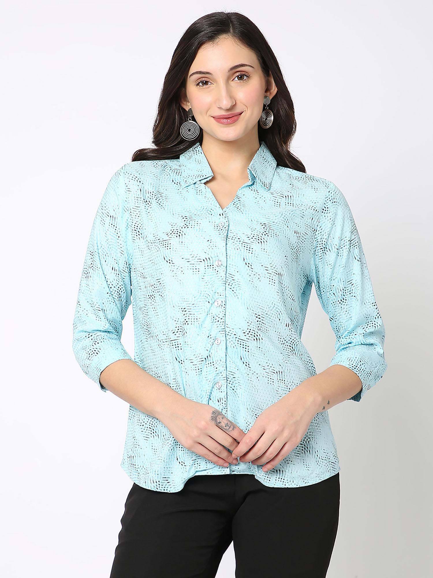 sea blue formal shirt with pleating